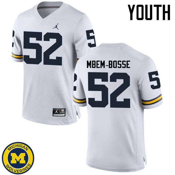 Youth Michigan Wolverines #52 Elysee Mbem-Bosse White Official Game Jersey